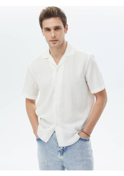 Ekru Regular Fit Dokuma Klasik Keten Karışımlı Gömlek fırsatları