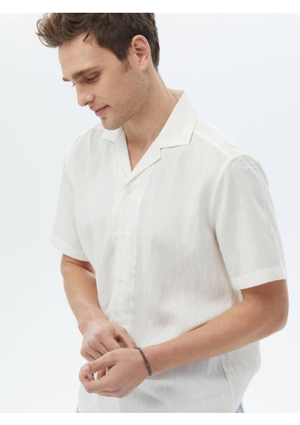 Ekru Regular Fit Dokuma Klasik Keten Karışımlı Gömlek indirimleri