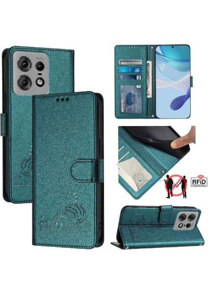 Motorola Kenar 50 Pro Için Kılıf Cüzdan Kapak Çevirin Kedi Rfıd Kart Yuvası Tutucu (Yurt Dışından) indirimleri