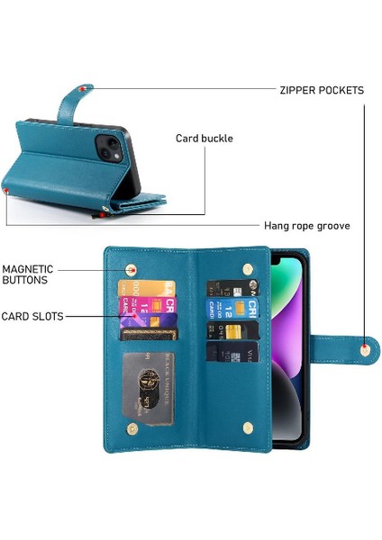 IPhone 14 Için Flip Case Çok Fonksiyonlu Iş Crossbody Kayış Cüzdan (Yurt Dışından) fırsatları