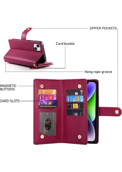IPhone 14 Için Flip Case Artı Crossbody Kayış Cüzdan Çok Fonksiyonlu Standı (Yurt Dışından) modelleri