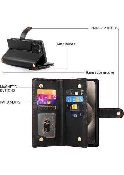 IPhone 15 Için Flip Case Pro Max Crossbody Kayış Standı Çok Fonksiyonlu (Yurt Dışından)