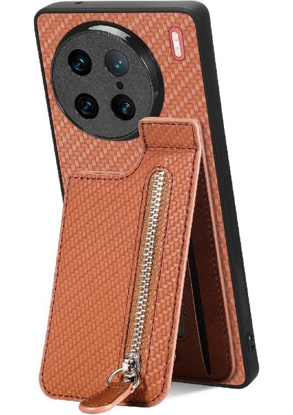 Vıvo X90 Pro Için Kılıf Standı Crad Yuvası Cüzdan Fermuar Manyetik Araç Montaj (Yurt Dışından)
