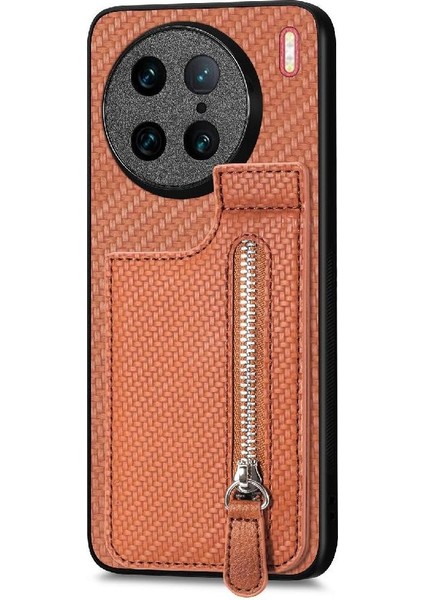 Vıvo X90 Pro Için Kılıf Standı Crad Yuvası Cüzdan Fermuar Manyetik Araç Montaj (Yurt Dışından)