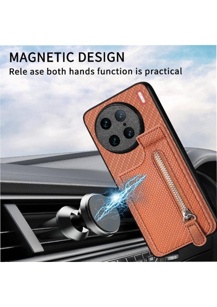 Vıvo X90 Pro Için Kılıf Standı Crad Yuvası Cüzdan Fermuar Manyetik Araç Montaj (Yurt Dışından)