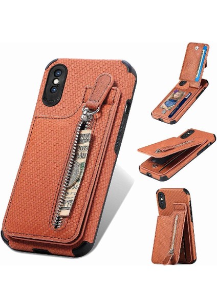 IPhone Xs Max Için Kılıf Standı Manyetik Araç Montaj Crad Yuvası Fermuar Cüzdan (Yurt Dışından) modelleri