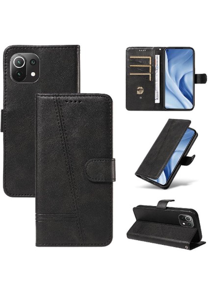 Xiaomi 11 Lite Için Filp Durumda Preslenmiş Pu Deri Cüzdan Telefon Kılıfı Siyah (Yurt Dışından)