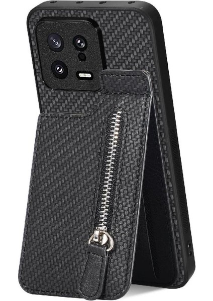 Xiaomi 13 Için Kılıf Standı Manyetik Araç Montaj Cüzdan Fermuar Crad Yuvası (Yurt Dışından)