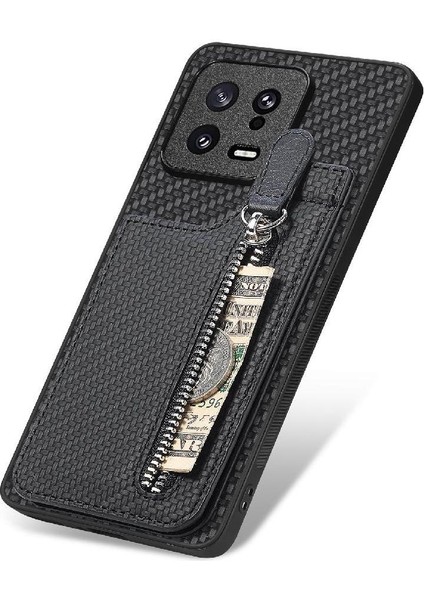 Xiaomi 13 Için Kılıf Standı Manyetik Araç Montaj Cüzdan Fermuar Crad Yuvası (Yurt Dışından)