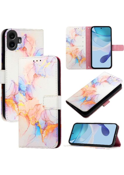 Nothing Kılıf Cmf Telefon 1 Pu Deri Kickstand Cüzdan Mermer Desen (Yurt Dışından)