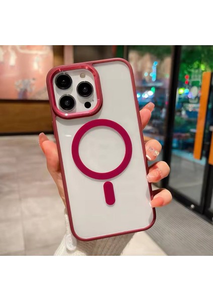 Iphone 11 Pro Max Uyumlu Magsafe Krom Kamera Kenarı Detaylı Premium Telefon Kılıfı- kımızı fiyatları