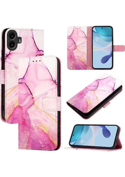 Nothing Kılıf Cmf Telefon 1 Pu Deri Kickstand Cüzdan Mermer Desen (Yurt Dışından)