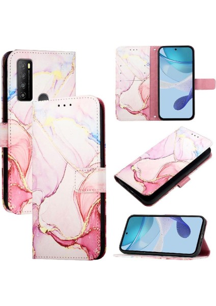 Tcl 30 Xl Kickstand Mermer Desen Cüzdan Pu Deri Için Kılıf (Yurt Dışından)