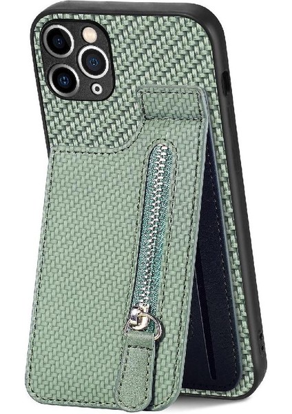 IPhone 11 Için Kılıf Pro Cüzdan Crad Yuvası Standı Fermuar Manyetik Araç Montaj (Yurt Dışından)