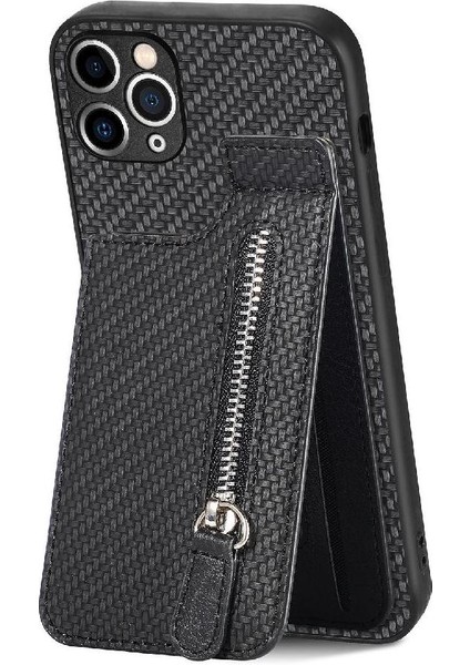 IPhone 11 Için Kılıf Pro Max Standı Crad Yuvası Fermuar Cüzdan Manyetik Araç Montaj (Yurt Dışından)