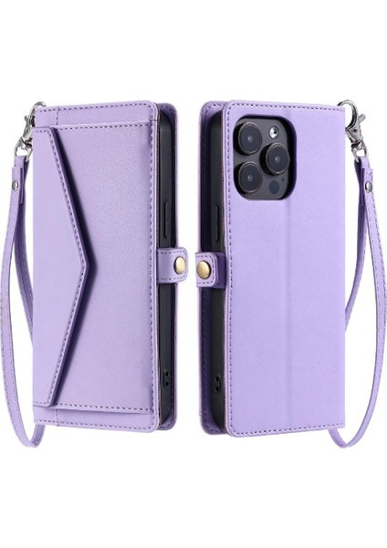 Cüzdan Crossbody Kılıf IPhone 14 Pro Max Kart Tutucu Fermuar Faturaları Yuvası (Yurt Dışından)