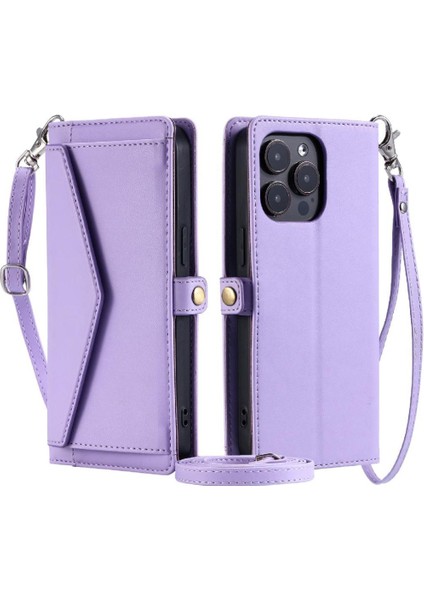 Cüzdan Crossbody Kılıf IPhone 14 Pro Max Kart Tutucu Fermuar Faturaları Yuvası (Yurt Dışından)