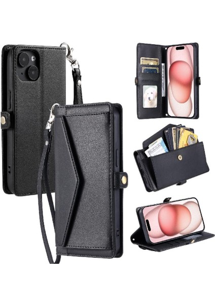 Cüzdan Crossbody Kılıf IPhone 13 Kart Tutucu Fermuar Faturaları Yuvası Cüzdan (Yurt Dışından)
