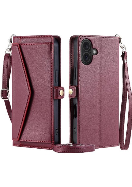 Cüzdan Crossbody Durumda IPhone 16 Için Artı Kart Tutucu Fermuar Faturaları Yuvası Için (Yurt Dışından)