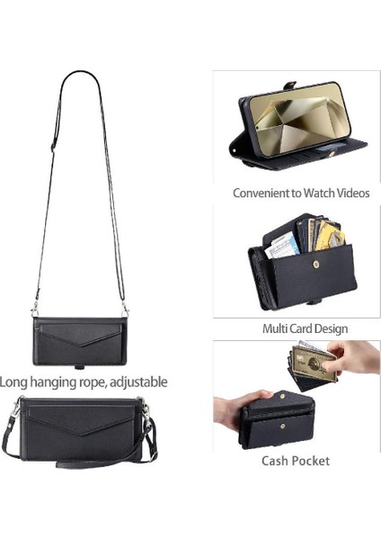 Cüzdan Crossbody Kılıf IPhone 14 Artı Fermuar Faturaları Yuvası Cüzdan Kılıf Için (Yurt Dışından)