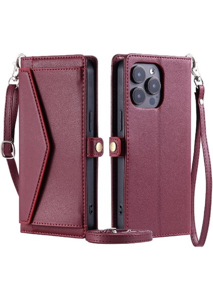 Cüzdan Crossbody Durumda IPhone 15 Pro Kart Tutucu Rfıd Engelleme Cüzdan (Yurt Dışından)