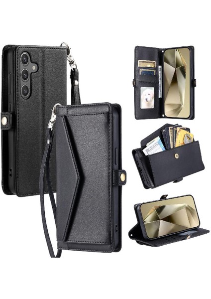 Cüzdan Crossbody Kılıf Samsung Galaxy A35 5g Fermuar Faturaları Yuvası Cüzdan (Yurt Dışından)