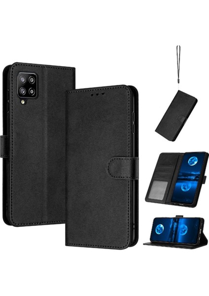 Kart Yuvası ile Samsung Galaxy A22 4g Saf Renk Pu Deri Için Flip Case (Yurt Dışından)