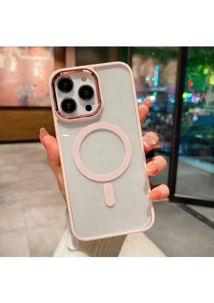 Iphone 14 Pro Max Uyumlu Magsafe Krom Kamera Kenarı Detaylı Premium Telefon Kılıfı- pembe fiyatları