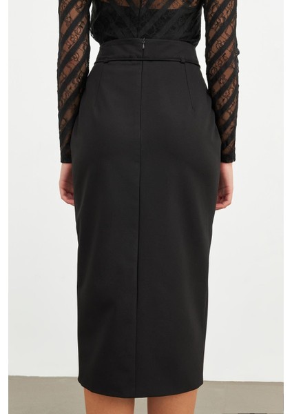 Siyah Belden Ip Kemer Detaylı Kalem Etek modelleri