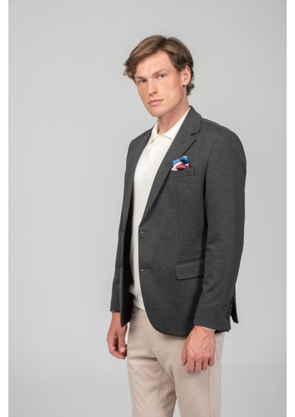 Erkek Astarlı Çift Yırtmaçlı Örme Esnek Kumaşdan Yakası ve Mendili Detaylı Klasik Ceket fiyatları