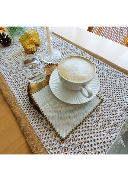 Etamin Işlemelik Sunum Peçetesi - 6 Parça - 15 x 15 cm - Kahve Yanı Sunum Peçetesi - Kokteyl Peçetesi