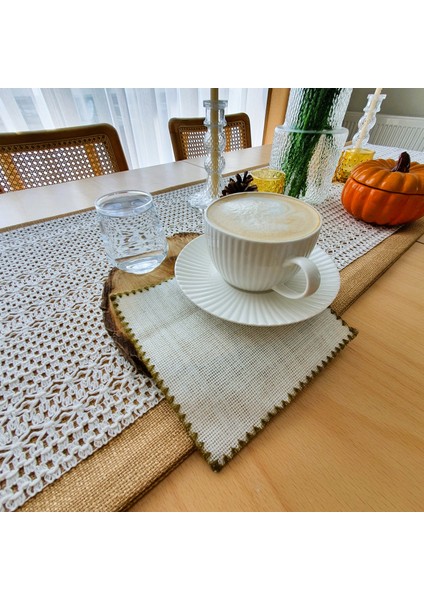 Etamin Işlemelik Sunum Peçetesi - 6 Parça - 15 x 15 cm - Kahve Yanı Sunum Peçetesi - Kokteyl Peçetesi