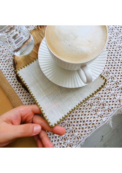 Etamin Işlemelik Sunum Peçetesi - 6 Parça - 15 x 15 cm - Kahve Yanı Sunum Peçetesi - Kokteyl Peçetesi