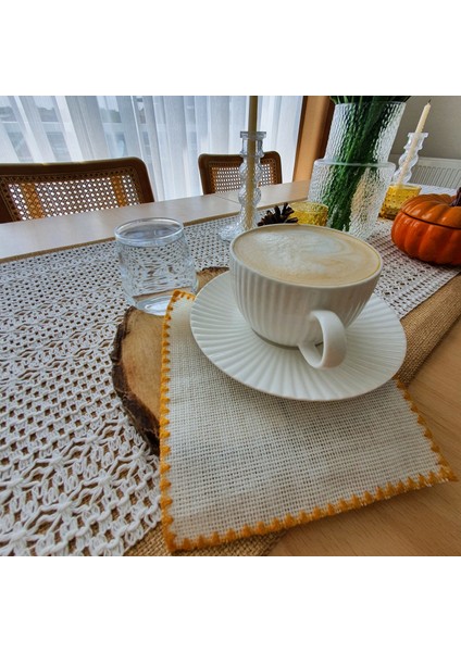 Etamin Işlemelik Sunum Peçetesi - 6 Parça - 15 x 15 cm - Kahve Yanı Sunum Peçetesi - Kokteyl Peçetesi