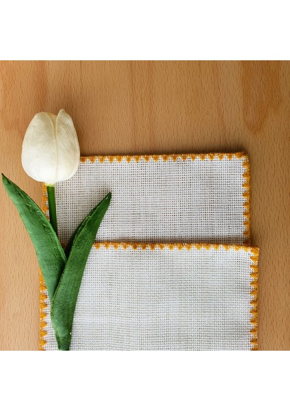 Etamin Işlemelik Sunum Peçetesi - 6 Parça - 15 x 15 cm - Kahve Yanı Sunum Peçetesi - Kokteyl Peçetesi