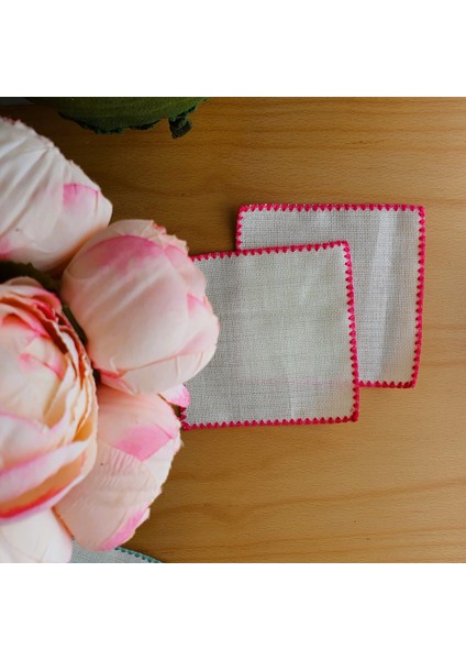 Etamin Işlemelik Sunum Peçetesi - 6 Parça - 15 x 15 cm - Kahve Yanı Sunum Peçetesi - Kokteyl Peçetesi