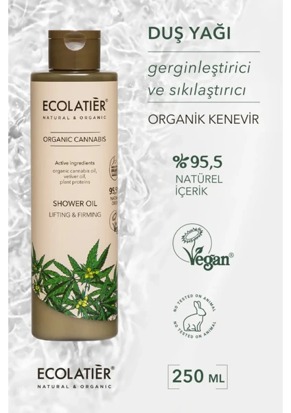 Vegan Duş Yağı Organik Kenevir, Sıkılaştırıcı Yumuşatıcı Rahatlıcı 250 ml / Shower Oil Lifting