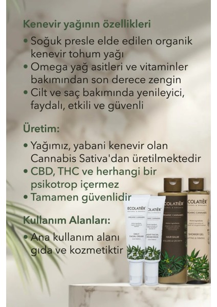 Vegan Duş Yağı Organik Kenevir, Sıkılaştırıcı Yumuşatıcı Rahatlıcı 250 ml / Shower Oil Lifting