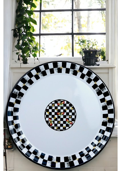 50 No Emaye Sini Sofra, Yemek Sunum Tepsi, Yer Sofrası Çinko ~48 cm fırsatları