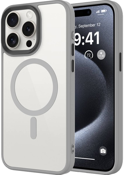 Apple iPhone 15 Pro Kılıf Mat Arka Yüzey Wireless Şarj Özellikli Flet Magsafe Kapak - Titanyum