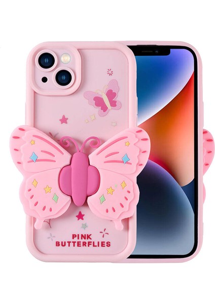 Apple iPhone 14 Kılıf Kamera Korumalı Figür Tasarımlı Kapya Kapak - Pembe Açık