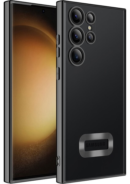 BLS Store Samsung Galaxy S23 Ultra Kılıf Kamera Korumalı Logo Gösteren Omega Kapak - Siyah