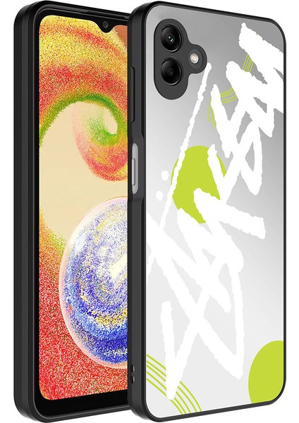 Samsung Galaxy A04 Kılıf Aynalı Desenli Kamera Korumalı Parlak Mirror Kapak - Yazı