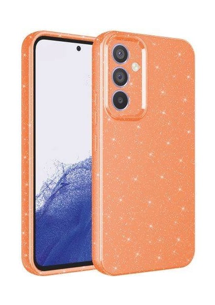 Samsung Galaxy A14 Kılıf Kamera Korumalı Simli Lüks Koton Kapak - Turuncu