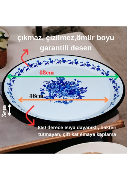 50 No Emaye Sini Sofra, Yemek Sunum Tepsi, Yer Sofrası Çinko ~48 cm fiyatları