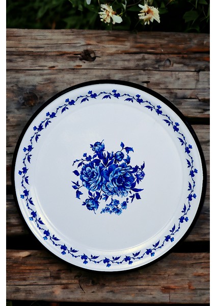 50 No Emaye Sini Sofra, Yemek Sunum Tepsi, Yer Sofrası Çinko ~48 cm