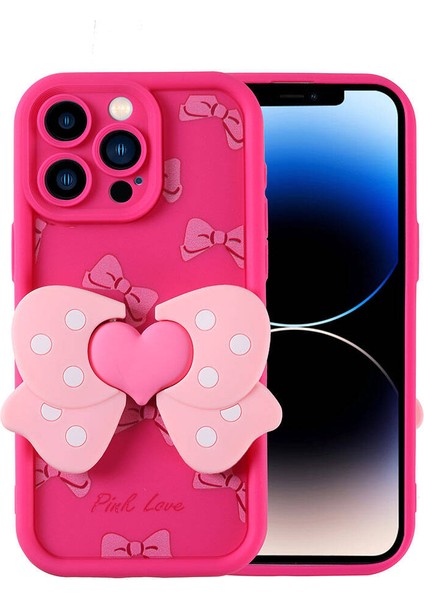 Apple iPhone 14 Pro Kılıf Kamera Korumalı Figür Tasarımlı Kapya Kapak - Pembe Koyu