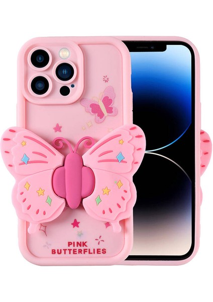 Apple iPhone 14 Pro Kılıf Kamera Korumalı Figür Tasarımlı Kapya Kapak - Pembe Açık