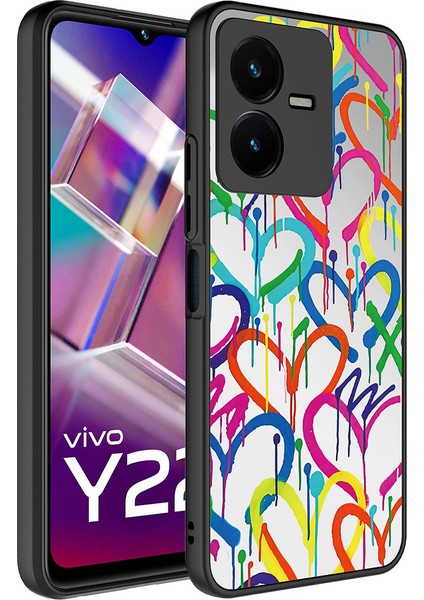 Vivo Y35 Kılıf Aynalı Desenli Kamera Korumalı Parlak Mirror Kapak - Kalp
