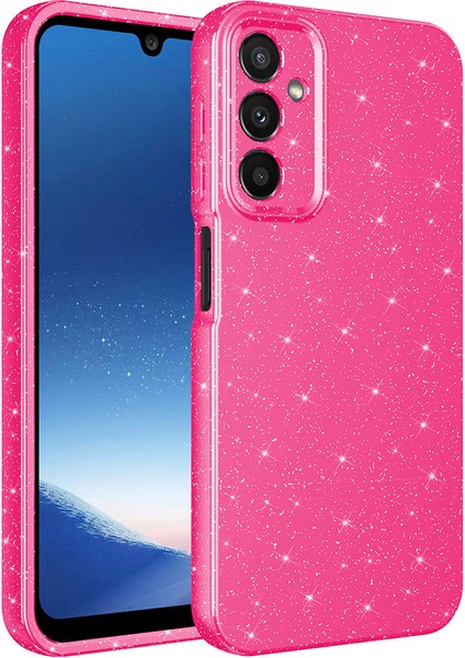 Samsung Galaxy A24 Kılıf Kamera Korumalı Simli Lüks Koton Kapak - Pembe Koyu